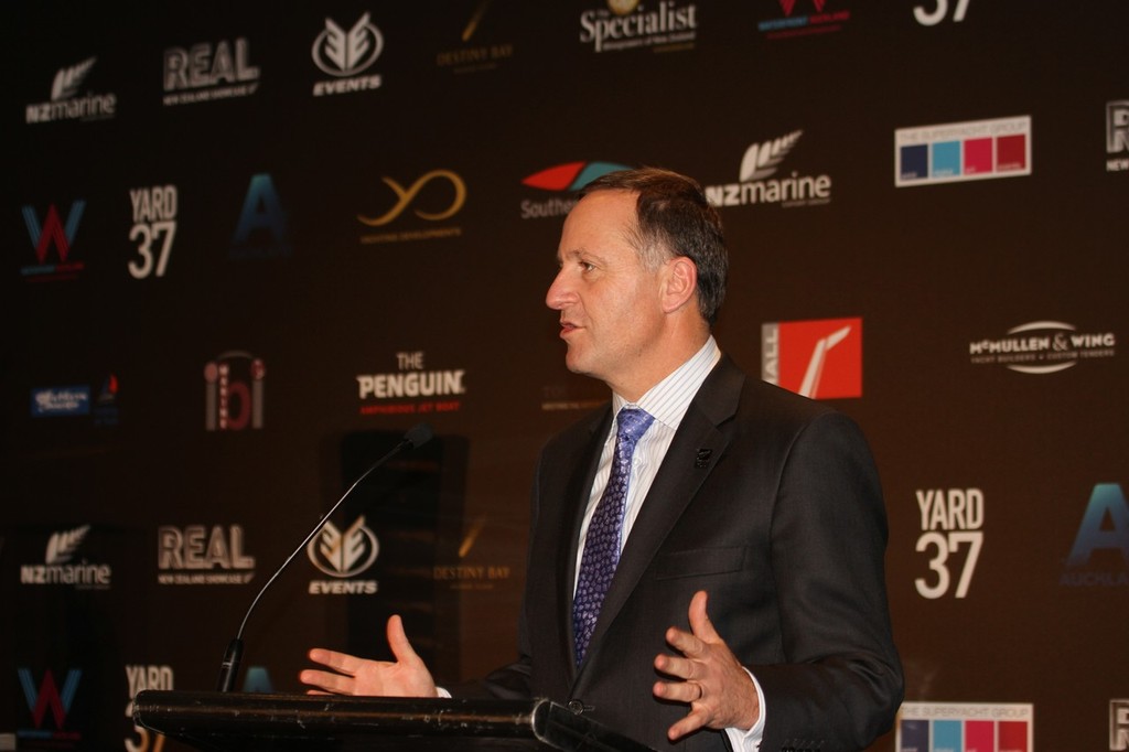 Prime Minister, John Key makes a point at the Opening Cocktail Function - Auckland International Boat Show and Superyacht Captains Forum, September 2011 © Richard Gladwell www.photosport.co.nz